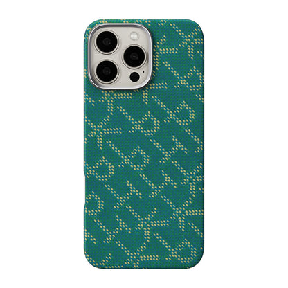 Apple iPhone 16 Pro Kılıf M-safe Şarj Özellikli Aramid Fiber Pitaka Tactile Woven Monogram Serisi Kapak