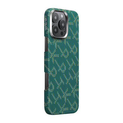 Apple iPhone 16 Pro Kılıf M-safe Şarj Özellikli Aramid Fiber Pitaka Tactile Woven Monogram Serisi Kapak