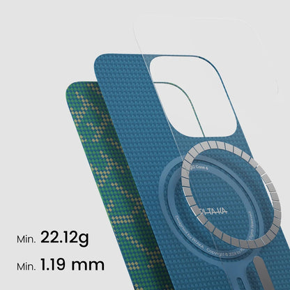 Apple iPhone 16 Pro Kılıf M-safe Şarj Özellikli Aramid Fiber Pitaka Tactile Woven Monogram Serisi Kapak