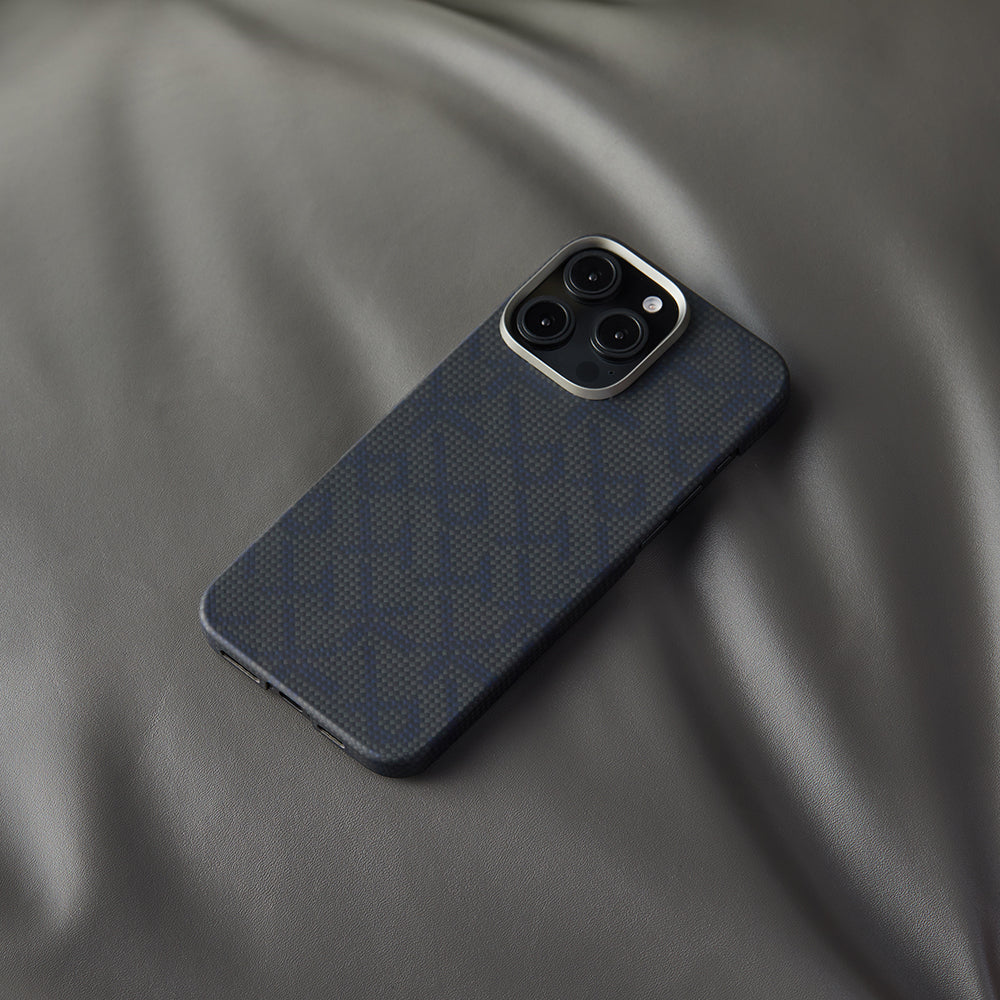 Apple iPhone 16 Pro Kılıf M-safe Şarj Özellikli Aramid Fiber Pitaka Tactile Woven Monogram Serisi Kapak