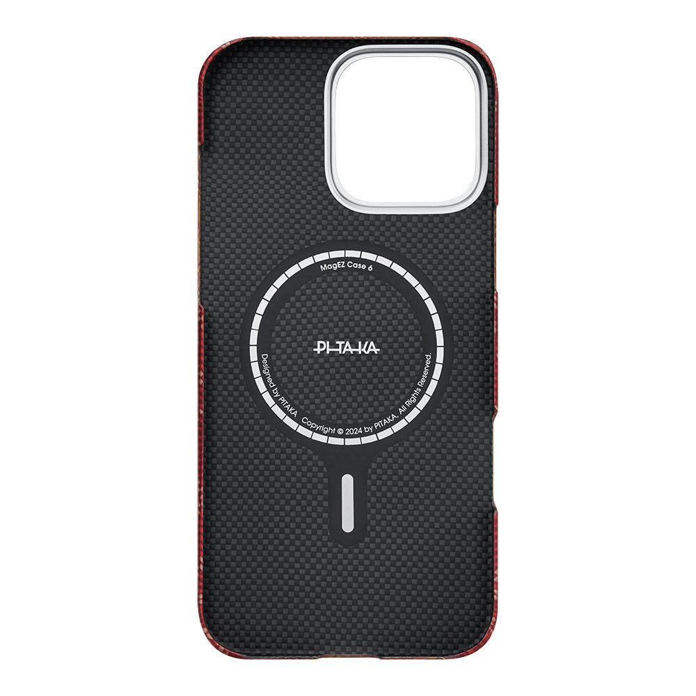 Apple iPhone 16 Pro Kılıf M-safe Şarj Özellikli Aramid Fiber Pitaka Tactile Woven Monogram Serisi Kapak