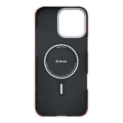 Apple iPhone 16 Pro Kılıf M-safe Şarj Özellikli Aramid Fiber Pitaka Tactile Woven Monogram Serisi Kapak