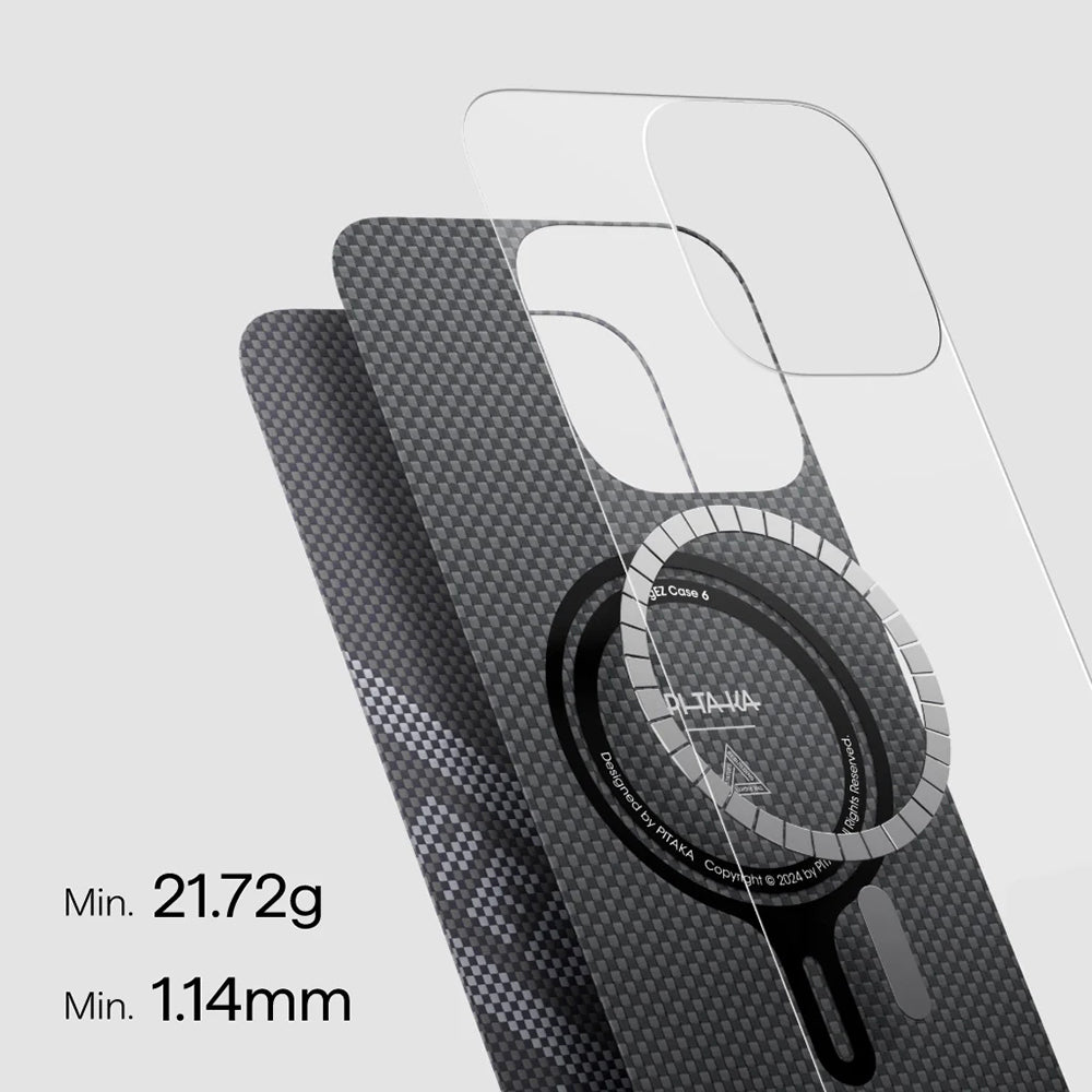 Apple iPhone 16 Pro Kılıf M-safe Şarj Özellikli Aramid Fiber Re-TROS Tasarımlı Pitaka Tactile Woven Rebuilding Serisi Kapak