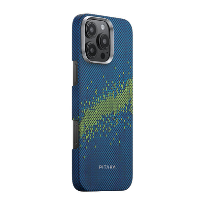 Apple iPhone 16 Pro Kılıf M-safe Şarj Özellikli Lumintex Teknolojili Fosforlu Özellikli Aramid Fiber Pitaka Tactile Woven Starpeak Serisi Milky Way Galaxy Kapak