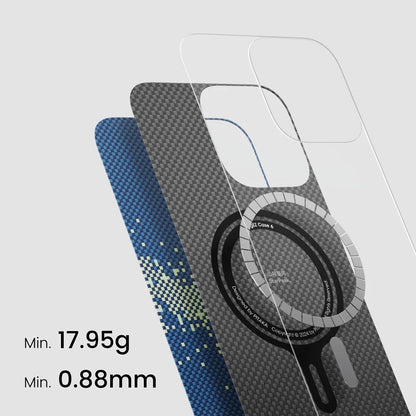 Apple iPhone 16 Pro Kılıf M-safe Şarj Özellikli Lumintex Teknolojili Fosforlu Özellikli Aramid Fiber Pitaka Tactile Woven Starpeak Serisi Milky Way Galaxy Kapak