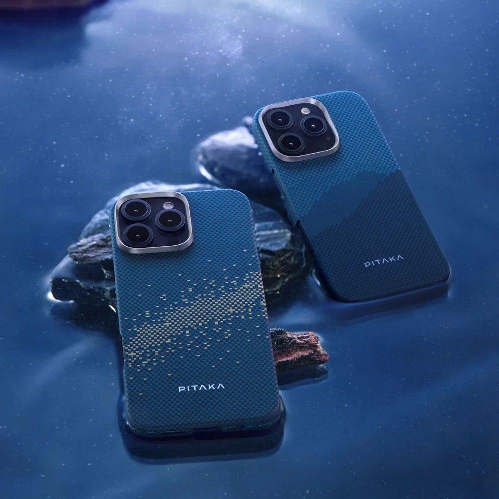 Apple iPhone 16 Pro Kılıf M-safe Şarj Özellikli Lumintex Teknolojili Fosforlu Özellikli Aramid Fiber Pitaka Tactile Woven Starpeak Serisi Milky Way Galaxy Kapak