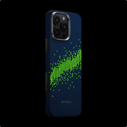Apple iPhone 16 Pro Kılıf M-safe Şarj Özellikli Lumintex Teknolojili Fosforlu Özellikli Aramid Fiber Pitaka Tactile Woven Starpeak Serisi Milky Way Galaxy Kapak
