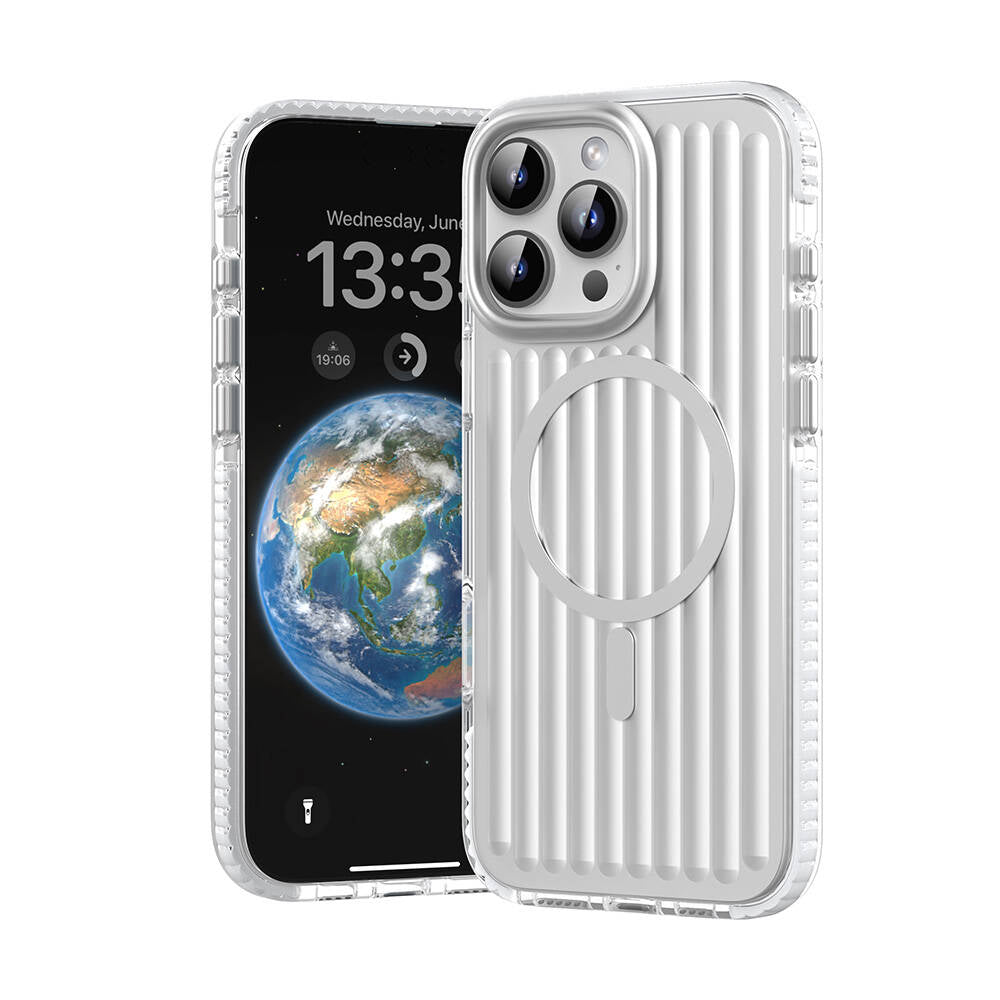 Apple iPhone 16 Pro Kılıf M-safe Şarj Özellikli Oyuklu Tasarım Mutural Bumpy Clear Kapak