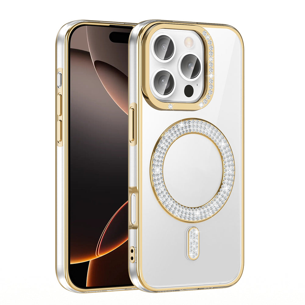 Apple iPhone 16 Pro Kılıf Pırlanta Taş Tasarımlı M-safe Şarj Özellikli Zore Karetta Silikon Kapak