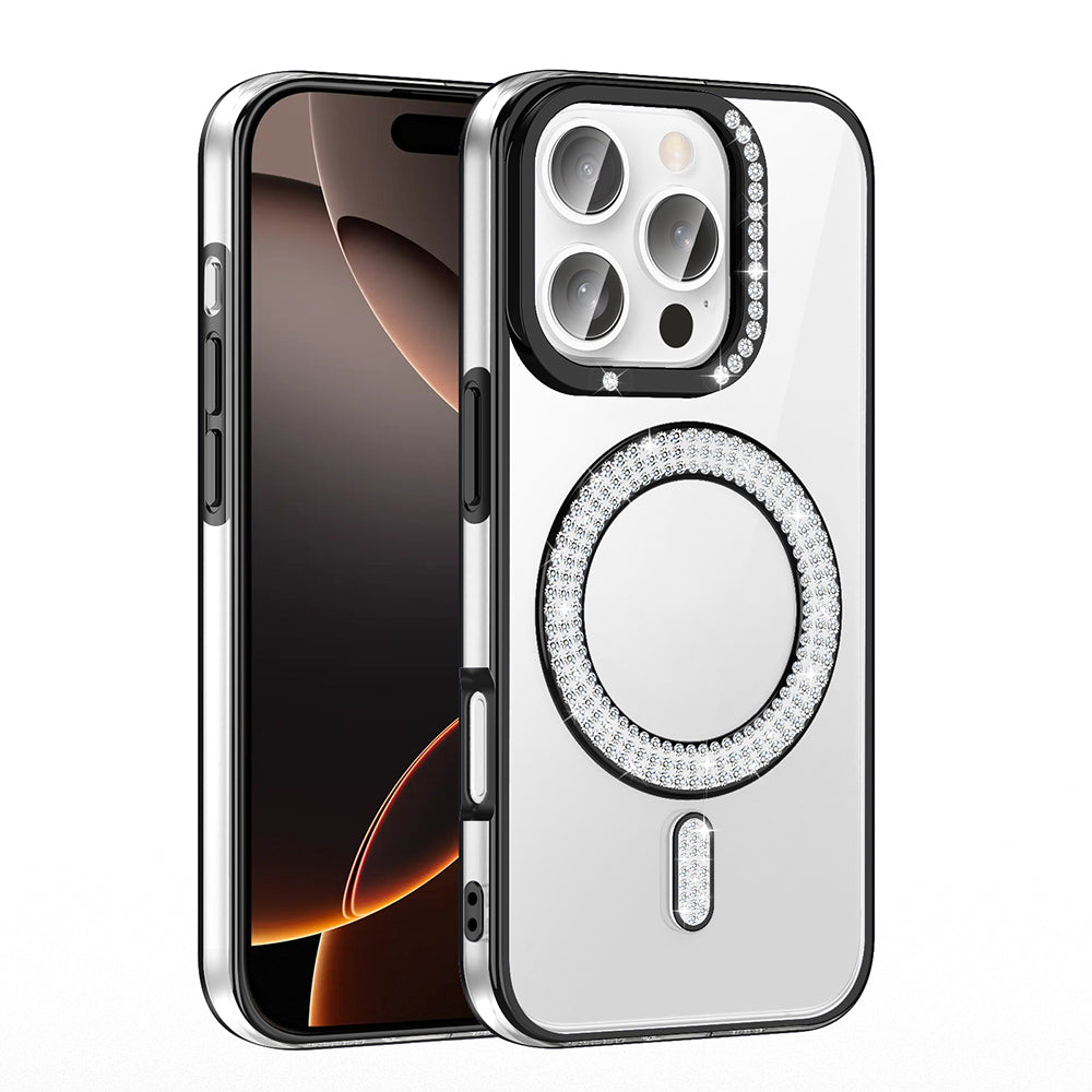 Apple iPhone 16 Pro Kılıf Pırlanta Taş Tasarımlı M-safe Şarj Özellikli Zore Karetta Silikon Kapak