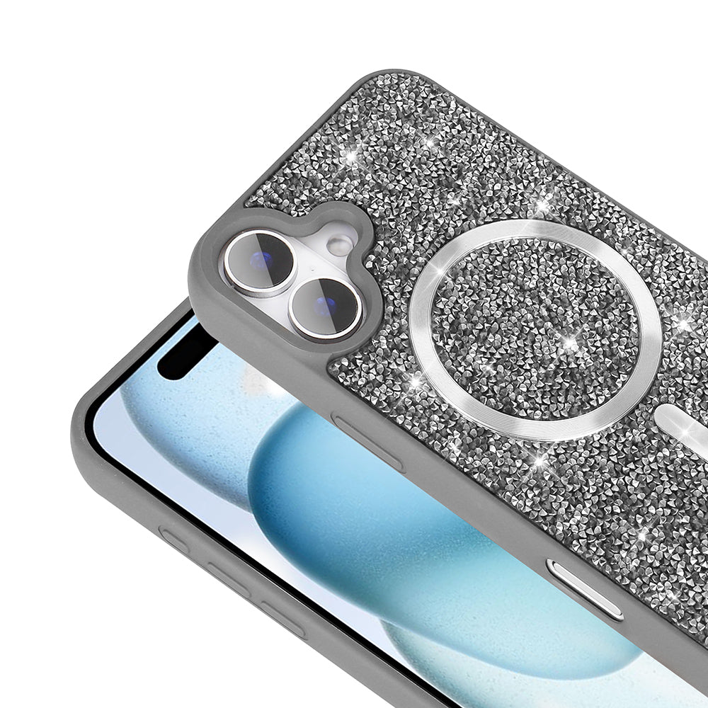 Apple iPhone 16 Pro Kılıf Pırlanta Tasarımlı M-safe Şarj Özellikli Zore Mozaik Silikon Kapak