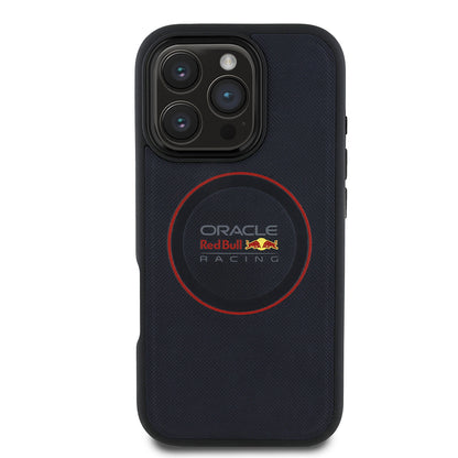 Apple iPhone 16 Pro Kılıf Redbull Orjinal Lisanslı M-safe Şarj Özellikli Kırmızı Halka ve Logo Kabartmalı PU Deri Kapak