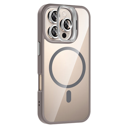 Apple iPhone 16 Pro Kılıf Standlı ve Kamera Lens Hediyeli M-Safe Şarj Özellikli Zore Etro Kapak