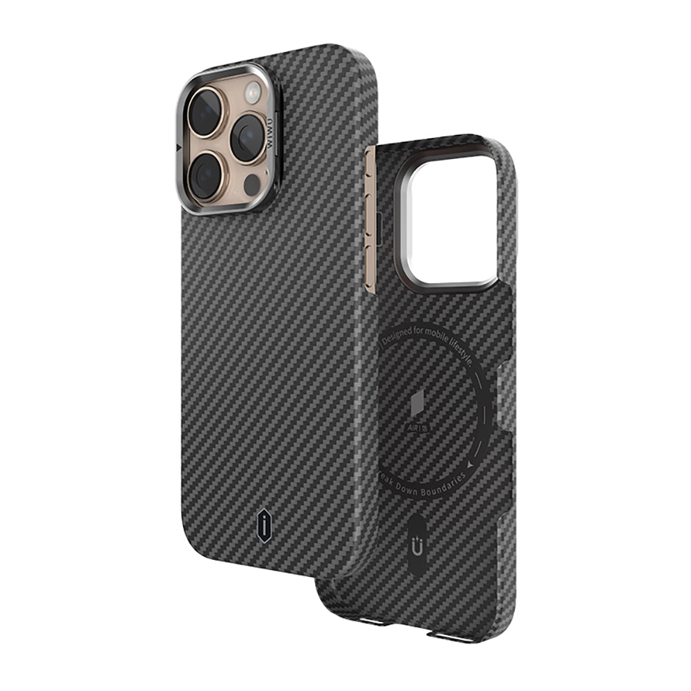 Apple iPhone 16 Pro Kılıf Wiwu DCC-206 M-safe Şarj Özellikli Kamera Standlı Aramid Fiber Tasarım Kapak