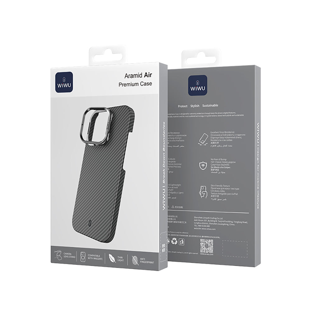 Apple iPhone 16 Pro Kılıf Wiwu DCC-206 M-safe Şarj Özellikli Kamera Standlı Aramid Fiber Tasarım Kapak