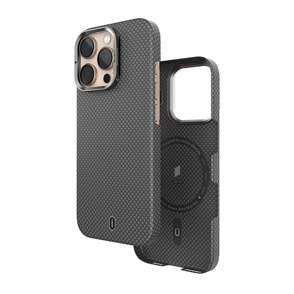 Apple iPhone 16 Pro Kılıf Wiwu DCC-208 M-safe Şarj Özellikli Kamera Standlı Aramid Fiber Tasarım Kapak
