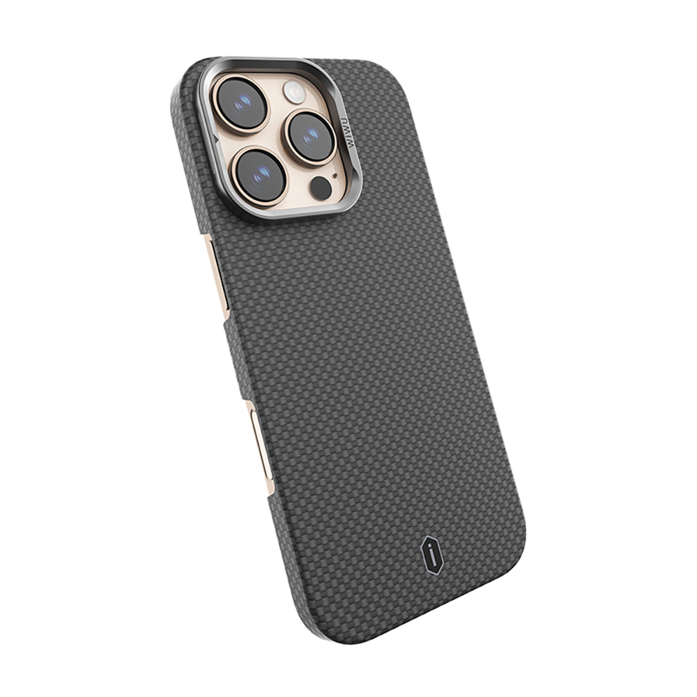 Apple iPhone 16 Pro Kılıf Wiwu DCC-208 M-safe Şarj Özellikli Kamera Standlı Aramid Fiber Tasarım Kapak