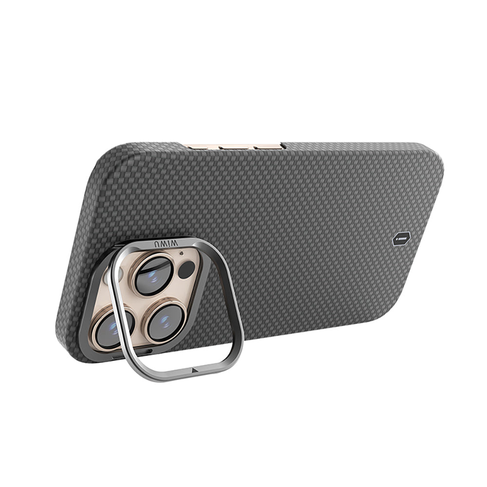 Apple iPhone 16 Pro Kılıf Wiwu DCC-208 M-safe Şarj Özellikli Kamera Standlı Aramid Fiber Tasarım Kapak