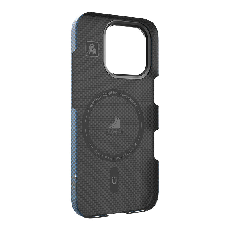 Apple iPhone 16 Pro Kılıf Wiwu DCC-209 M-safe Şarj Özellikli Kamera Standlı Aramid Fiber Tasarım Kapak