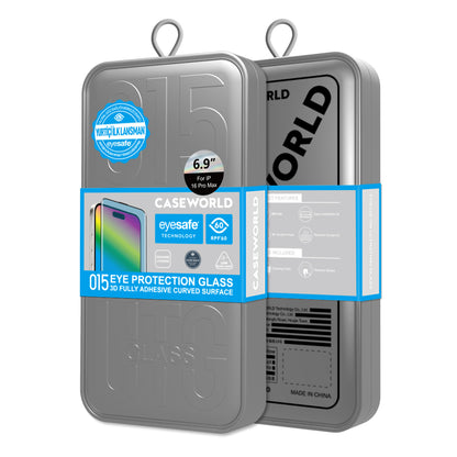 Apple iPhone 16 Pro Max CaseWorld 3D Eyesafe Mavi Işık Teknolojili 0.15mm Temperli Cam Ekran Koruyucu + Uygulama Aparatı
