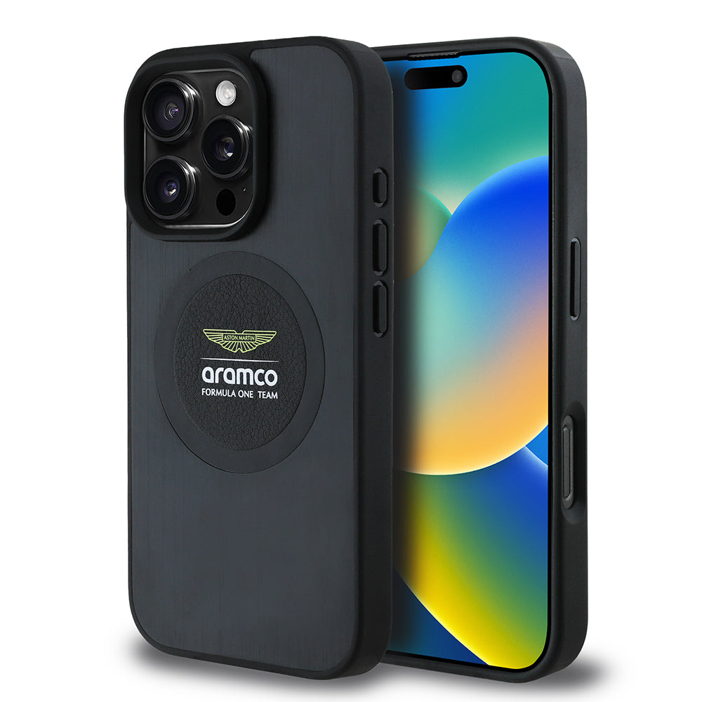 Apple iPhone 16 Pro Max Kılıf Aston Martin Orjinal Lisanslı M-safe Şarj Özellikli Aluminyum Arka Yüzeyli Formula One Team Baskılı Kapak