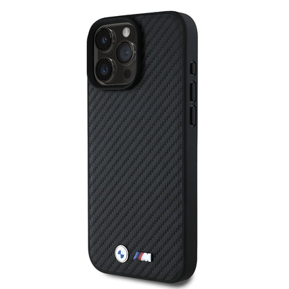 Apple iPhone 16 Pro Max Kılıf BMW Orjinal Lisanslı Karbon Fiber Tasarımlı ve Metal Logolu PU Deri Kapak