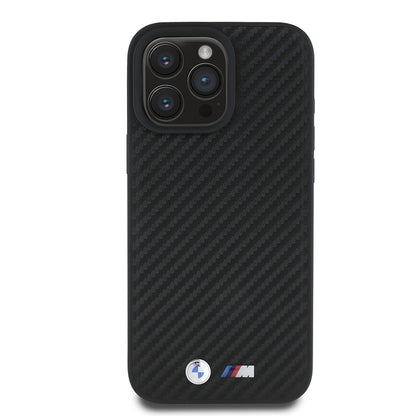 Apple iPhone 16 Pro Max Kılıf BMW Orjinal Lisanslı Karbon Fiber Tasarımlı ve Metal Logolu PU Deri Kapak