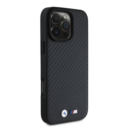 Apple iPhone 16 Pro Max Kılıf BMW Orjinal Lisanslı Karbon Fiber Tasarımlı ve Metal Logolu PU Deri Kapak