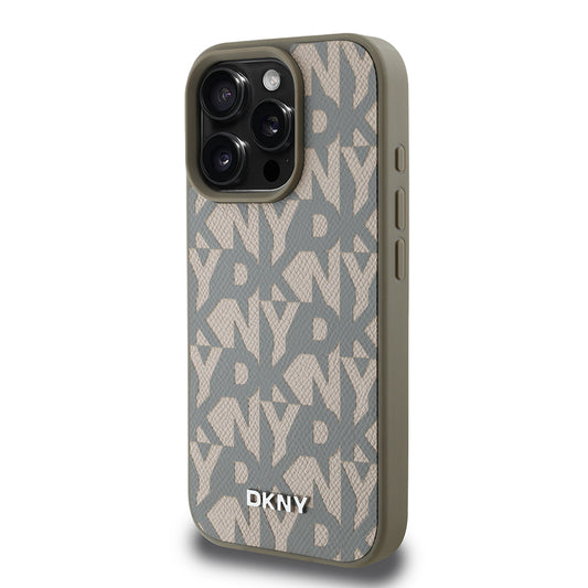 Apple iPhone 16 Pro Max Kılıf DKNY Orjinal Lisanslı M-safe Şarj Özellikli 3D Yazılı Grid Pattern Kapak