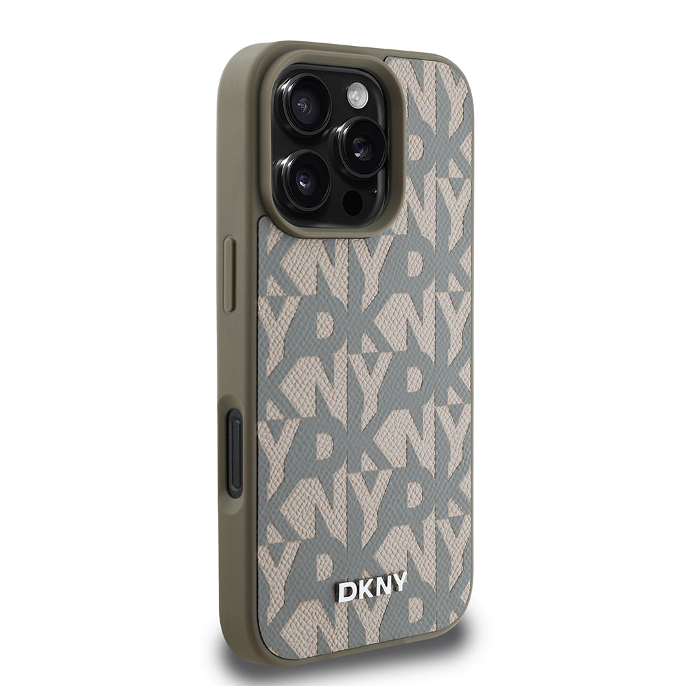Apple iPhone 16 Pro Max Kılıf DKNY Orjinal Lisanslı M-safe Şarj Özellikli 3D Yazılı Grid Pattern Kapak