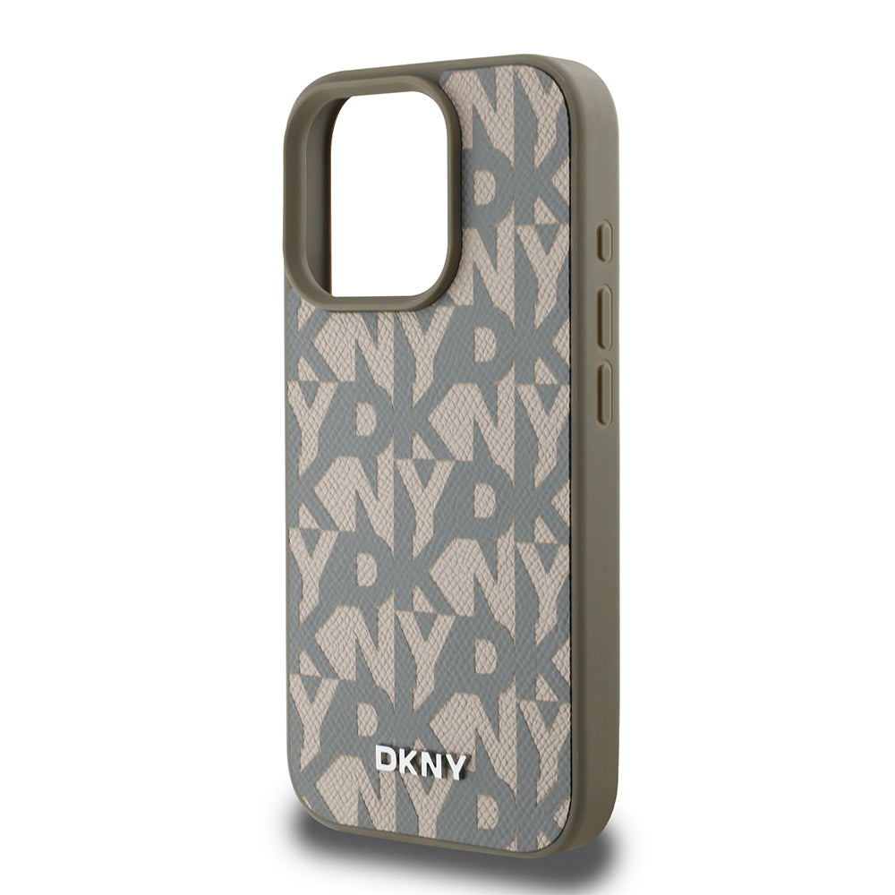 Apple iPhone 16 Pro Max Kılıf DKNY Orjinal Lisanslı M-safe Şarj Özellikli 3D Yazılı Grid Pattern Kapak