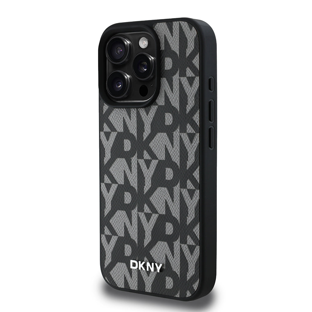 Apple iPhone 16 Pro Max Kılıf DKNY Orjinal Lisanslı M-safe Şarj Özellikli 3D Yazılı Grid Pattern Kapak
