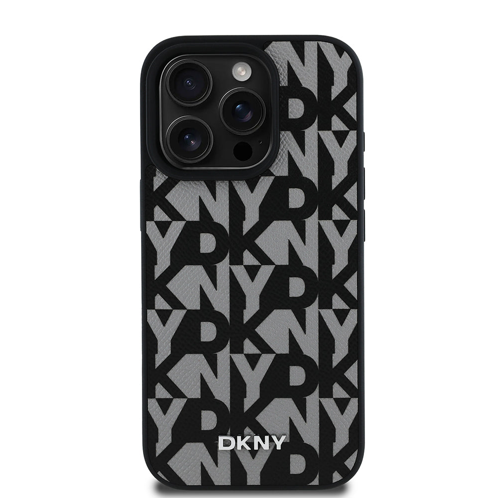 Apple iPhone 16 Pro Max Kılıf DKNY Orjinal Lisanslı M-safe Şarj Özellikli 3D Yazılı Grid Pattern Kapak