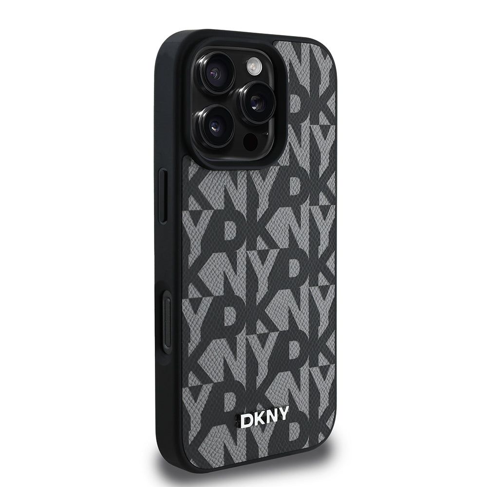 Apple iPhone 16 Pro Max Kılıf DKNY Orjinal Lisanslı M-safe Şarj Özellikli 3D Yazılı Grid Pattern Kapak