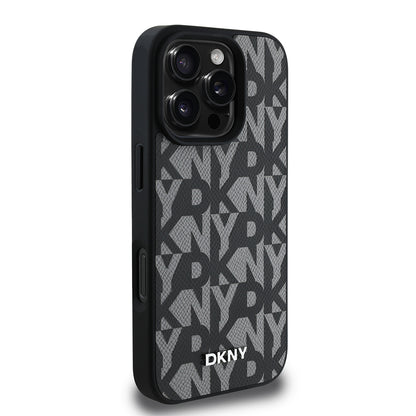 Apple iPhone 16 Pro Max Kılıf DKNY Orjinal Lisanslı M-safe Şarj Özellikli 3D Yazılı Grid Pattern Kapak