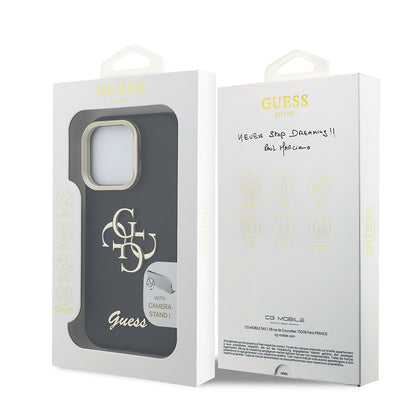 Apple iPhone 16 Pro Max Kılıf Guess Orjinal Lisanslı Grained Yazı Logolu Kamera Standlı Kapak