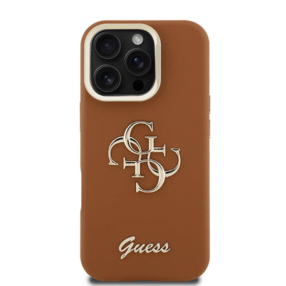 Apple iPhone 16 Pro Max Kılıf Guess Orjinal Lisanslı Grained Yazı Logolu Kamera Standlı Kapak
