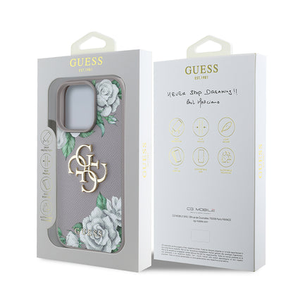 Apple iPhone 16 Pro Max Kılıf Guess Orjinal Lisanslı Gül Baskılı Büyük Metal Logo Dizaynlı Kapak