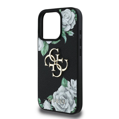 Apple iPhone 16 Pro Max Kılıf Guess Orjinal Lisanslı Gül Baskılı Büyük Metal Logo Dizaynlı Kapak
