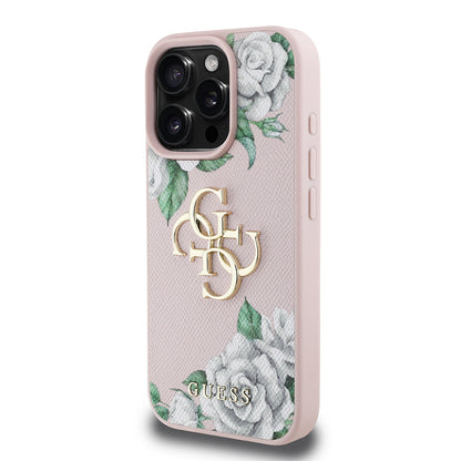 Apple iPhone 16 Pro Max Kılıf Guess Orjinal Lisanslı Gül Baskılı Büyük Metal Logo Dizaynlı Kapak