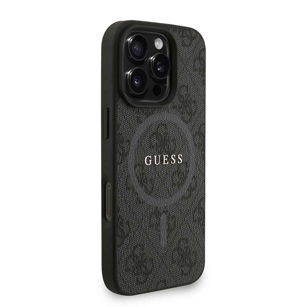 Apple iPhone 16 Pro Max Kılıf Guess Orjinal Lisanslı M-safe Şarj Özellikli PU Deri Bilek Askı İpli Yazı Logolu Kapak