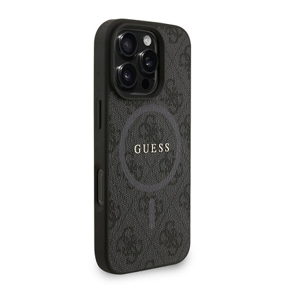 Apple iPhone 16 Pro Max Kılıf Guess Orjinal Lisanslı M-safe Şarj Özellikli PU Deri Bilek Askı İpli Yazı Logolu Kapak