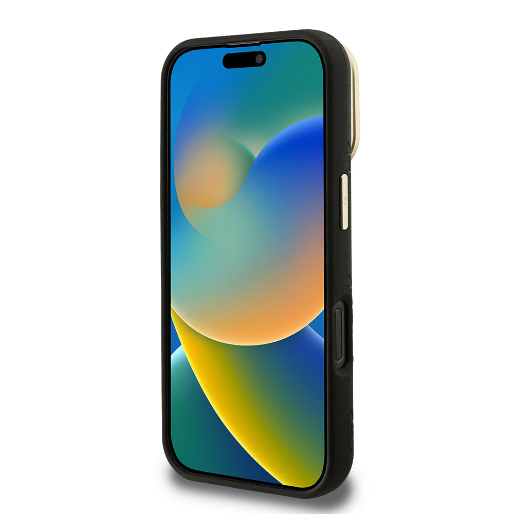 Apple iPhone 16 Pro Max Kılıf Guess Orjinal Lisanslı M-safe Şarj Özellikli Sıcak Baskılı Yazı Logolu Kamera Standlı PU Deri Peony Kapak