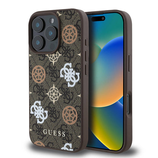 Apple iPhone 16 Pro Max Kılıf Guess Orjinal Lisanslı M-safe Şarj Özellikli 4G Desenli Yazı Logolu Peony Kapak
