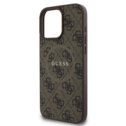 Apple iPhone 16 Pro Max Kılıf Guess Orjinal Lisanslı M-safe Şarj Özellikli PU Halkalı 4G Desenli Yazı Logolu Kapak