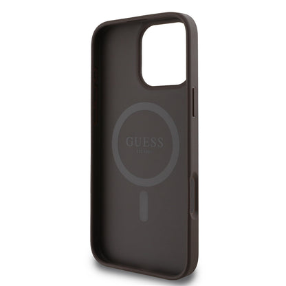 Apple iPhone 16 Pro Max Kılıf Guess Orjinal Lisanslı M-safe Şarj Özellikli PU Halkalı 4G Desenli Yazı Logolu Kapak