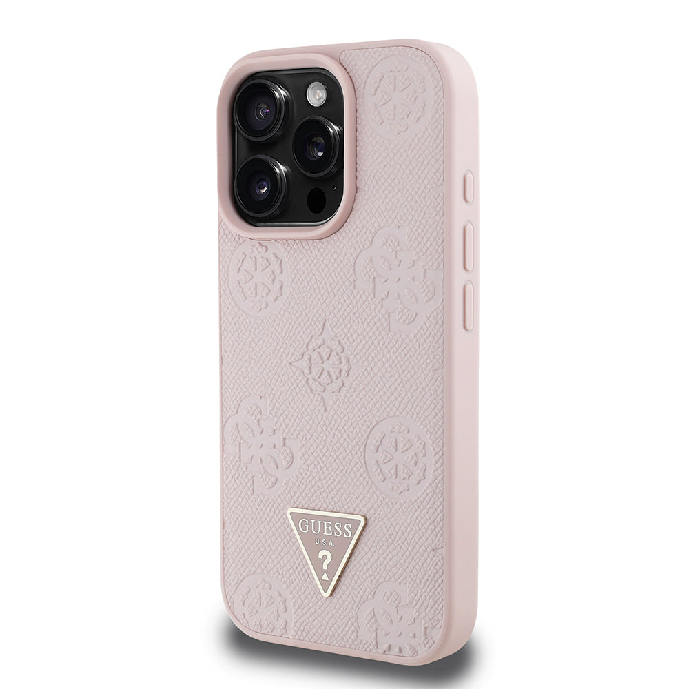 Apple iPhone 16 Pro Max Kılıf Guess Orjinal Lisanslı M-safe Şarj Özellikli Sıcak Baskılı Üçgen Logolu PU Deri Peony Kapak