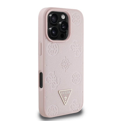 Apple iPhone 16 Pro Max Kılıf Guess Orjinal Lisanslı M-safe Şarj Özellikli Sıcak Baskılı Üçgen Logolu PU Deri Peony Kapak