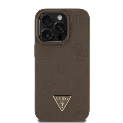 Apple iPhone 16 Pro Max Kılıf Guess Orjinal Lisanslı M-safe Şarj Özellikli Sıcak Baskılı Üçgen Logolu PU Deri Peony Kapak