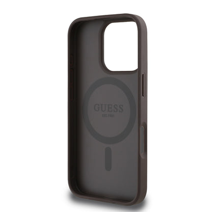 Apple iPhone 16 Pro Max Kılıf Guess Orjinal Lisanslı M-safe Şarj Özellikli Sıcak Baskılı Üçgen Logolu PU Deri Peony Kapak
